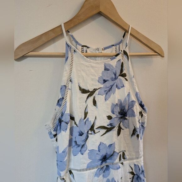 Lulus Zahara Blue White Floral Print Midi Dress S Small 100% Cotton halter apron - Picture 4 of 8